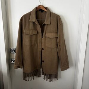 Laundry By Shelli Segal women’s Fringe Hem Button-Up Jacket — Brown